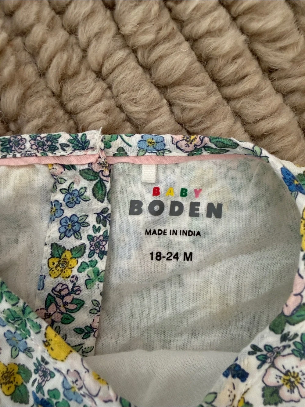 Baby Boden Floral Cotton Dress in White, Yellow, Blue, Green